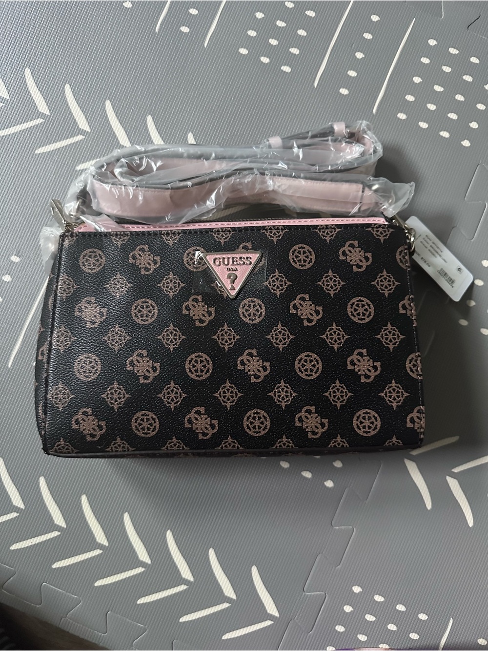 GUESS Black Crossbody with Pink Logo Accents